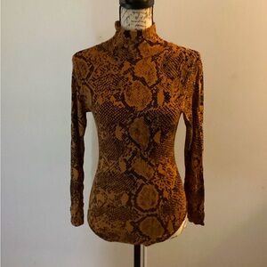 NWOT Vintage BooHoo Burnt Orange Polyester Snake Print Bodysuit Size USA 4 (S)